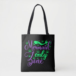 Mermaid Only Zone in Neon Green and Purple Tote Bag