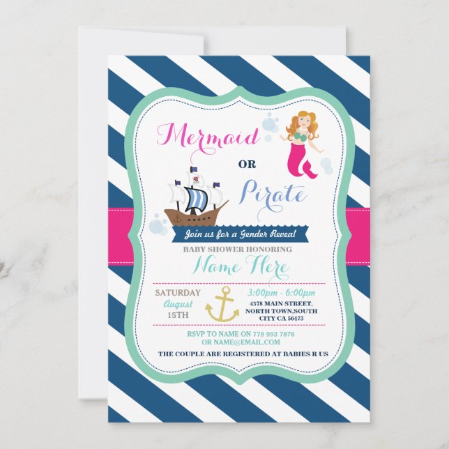 Mermaid or Pirate Baby Shower invitation (Front)