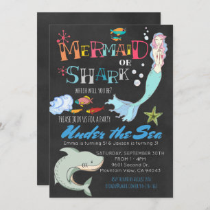 Mermaid or Shark Co-Ed Joint Birthday Invitation