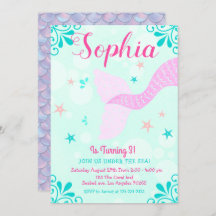 Mermaid or Under The Sea Aqua Teal Splash Birthday