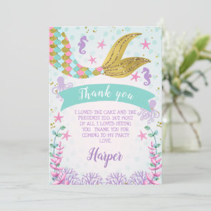 Mermaid Or Under The Sea Birthday Thank You Card