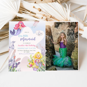 Mermaid Our Little Mermaid 4th Birthday Photo Invitation
