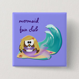 mermaid owl 15 cm square badge