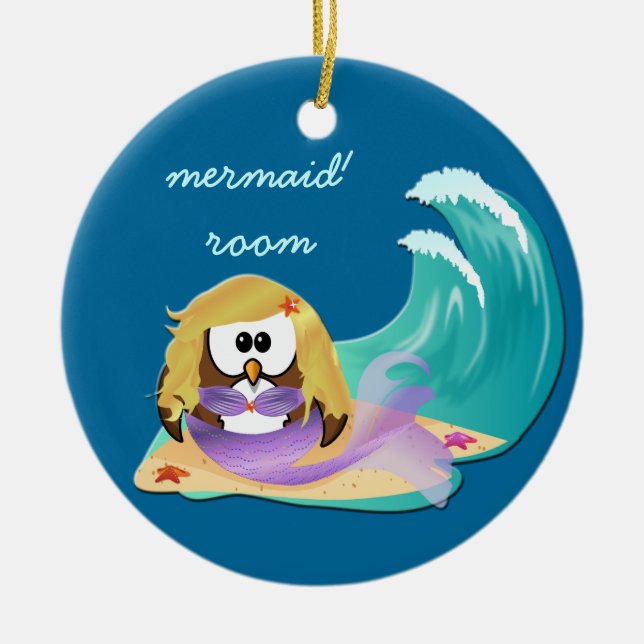 mermaid owl ceramic tree decoration (Front)