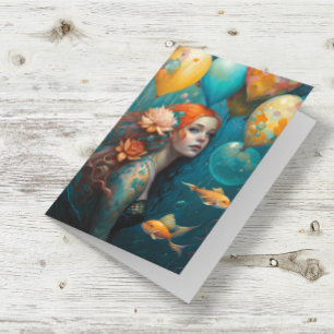 Mermaid  Painting Birthday Balloons  Card