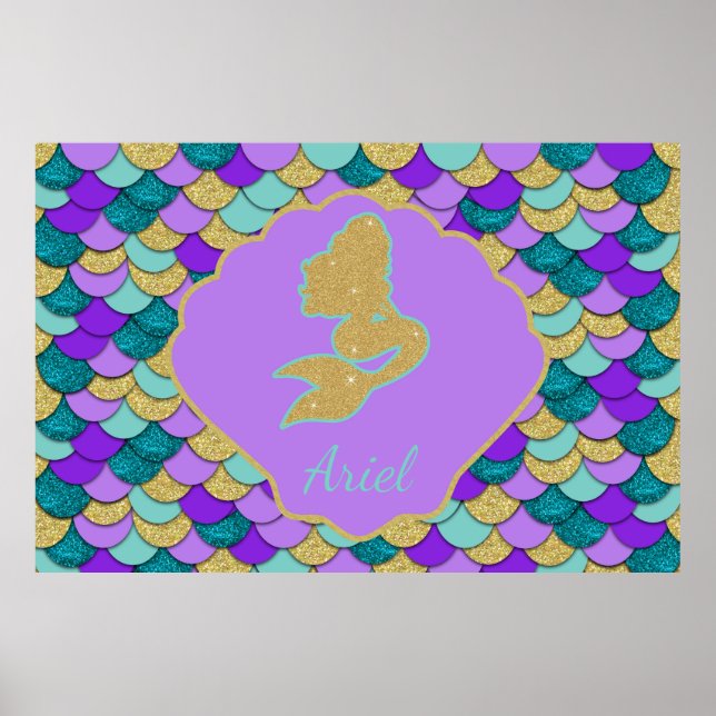 Mermaid Party Backdrop Mermaid Poster Sign (Front)