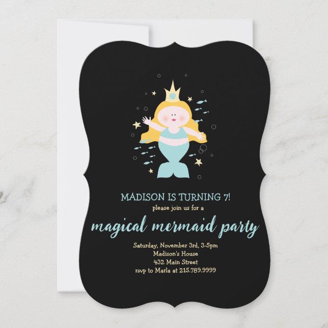Mermaid Party Blonde Aqua Birthday Party Invitation (Front)