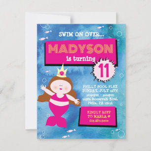 Mermaid Party Blue Tie Dye Sea Life Birthday Party Invitation