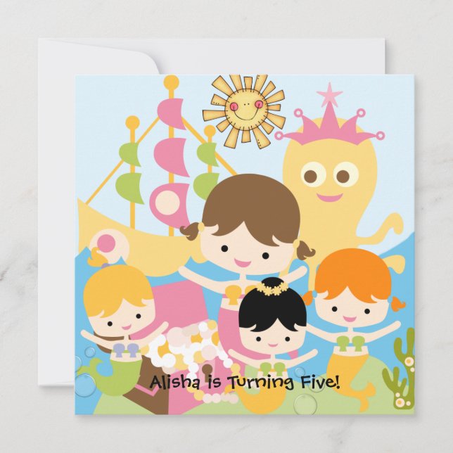 Mermaid Party Customised Birthday Invitations (Front)