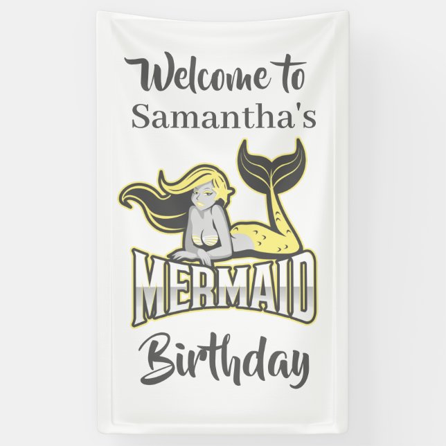 MERMAID PARTY Cute yellow theme Banner (Vertical)