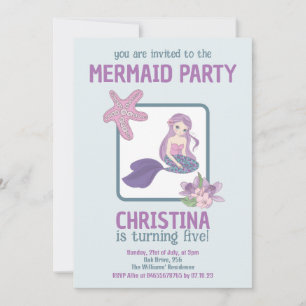 Mermaid Party Girl Birthday Teal Purple Invitation
