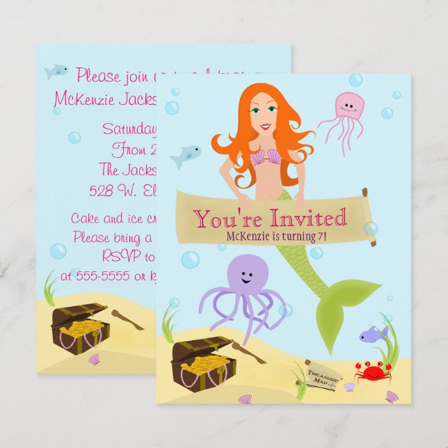 Mermaid Party Invitation (Front/Back)