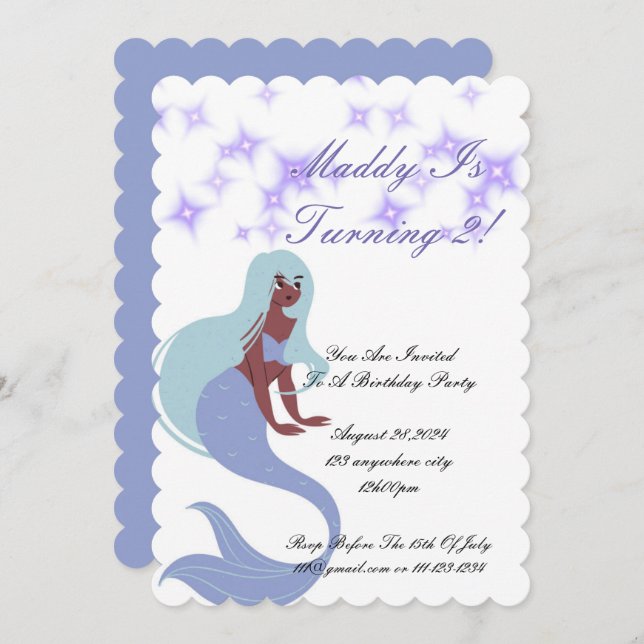 Mermaid Party Invitation for girls (Front/Back)