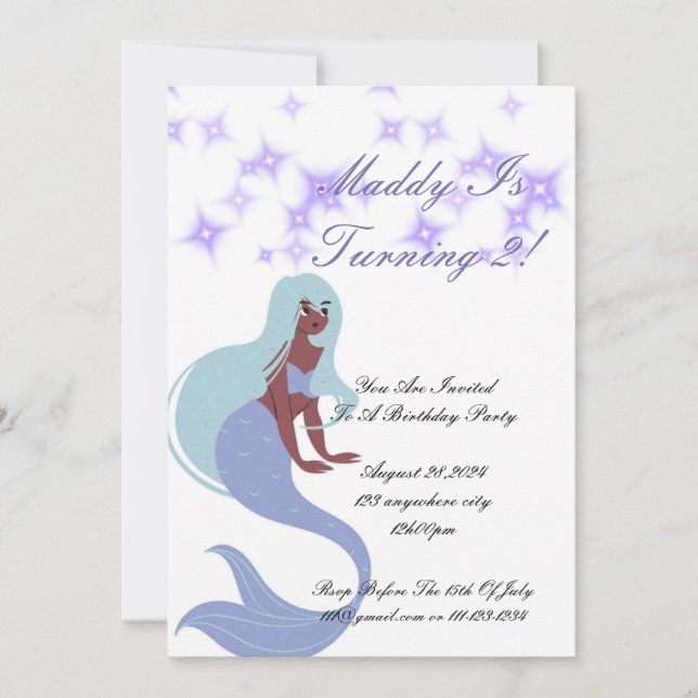Mermaid Party Invitation for girls (Front)