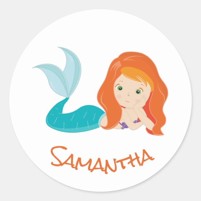 Mermaid Party Orange Classic Round Sticker (Front)