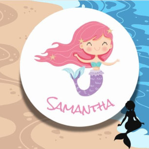 Mermaid Party Purple Classic Round Sticker