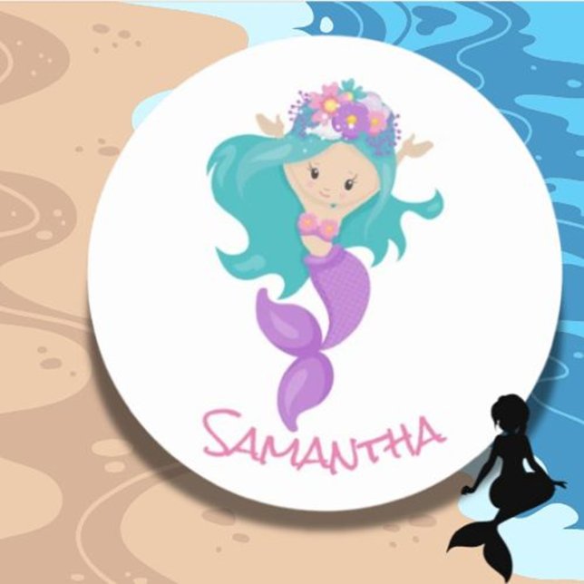 Mermaid Party Purple Classic Round Sticker (Brighten your day with the Mermaid Pink Sea Friends Sticker )