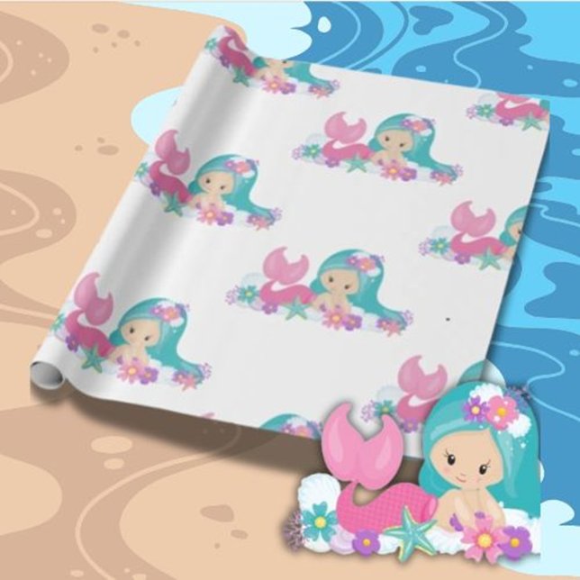 Mermaid Party Purple Wrapping Paper  (Celebrate Her Special Day with Our Enchanting Mermaid Gift Wrap)