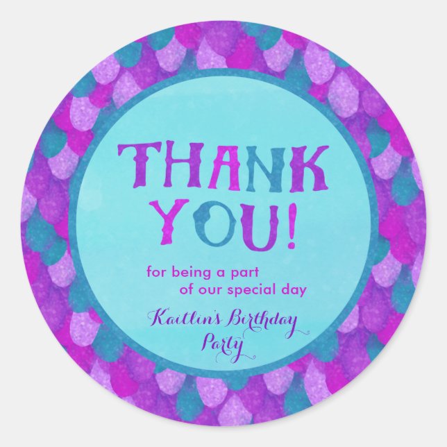 Mermaid Party Thank You Stickers | Purple & Teal (Front)