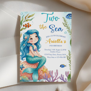 Mermaid Party Two The Sea Mermaid 2nd Birthday Inv Invitation
