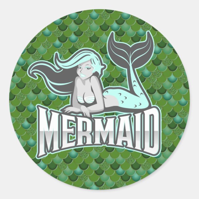 Mermaid Party Warrior Classic Round Sticker (Front)