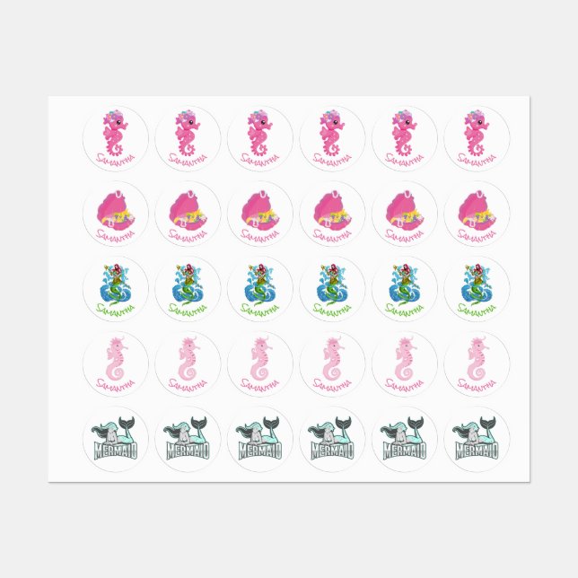 Mermaid Party Warrior  Labels (Sheet)