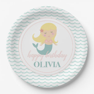 Mermaid Pastel Pink birthday Party Paper Plate