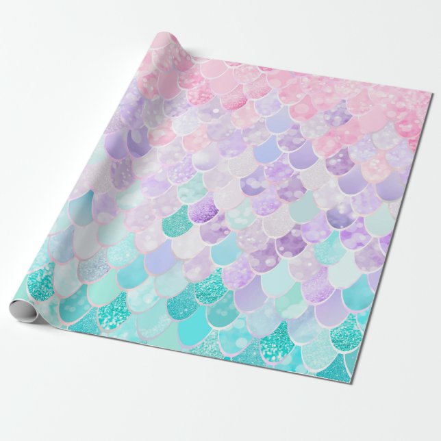 Mermaid Pattern Birthday Gift Wrapping Paper (Unrolled)