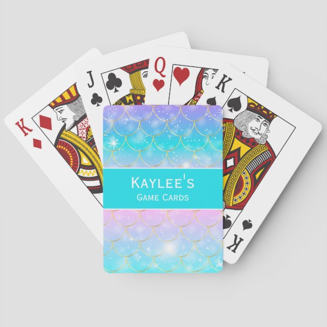 Mermaid pattern, Custom monogram girls Playing Cards (Back)