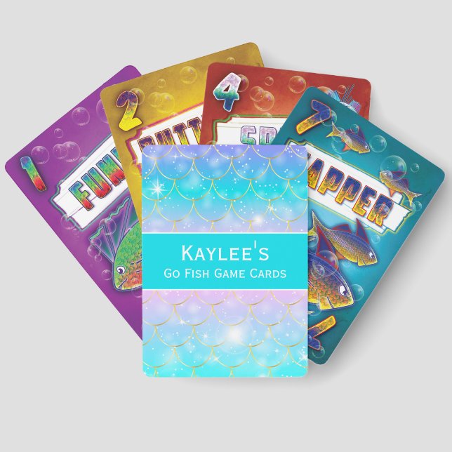 Mermaid pattern, Custom monogram girls Playing Cards (Back)