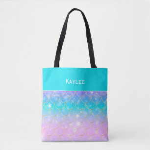Mermaid pattern, Custom monogram girls Tote Bag