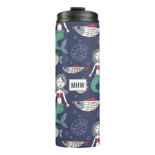 Mermaid Pattern custom monogram tumbler (Front)