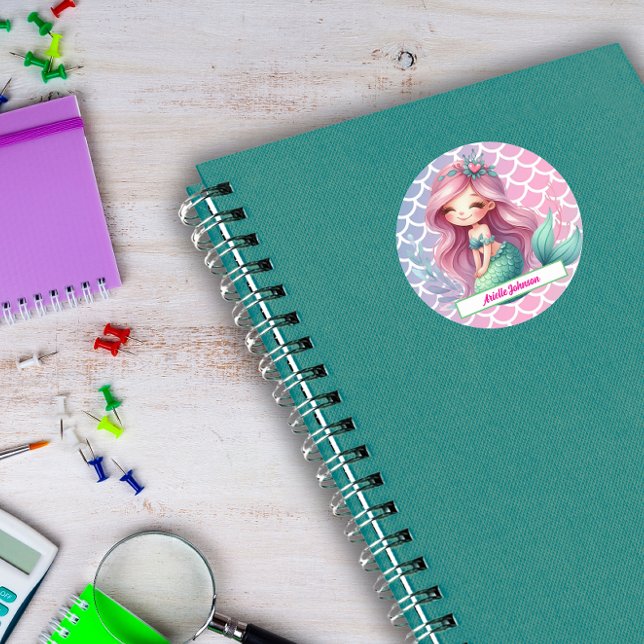 Mermaid pattern custom name  classic round sticker (Creator Uploaded)