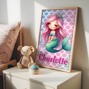 Mermaid pattern custom name poster