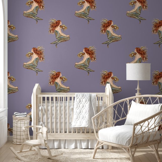Mermaid Pattern Green Coral Pink Blue Purple Wallpaper (Kids)