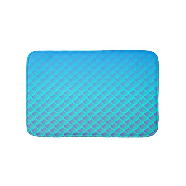 Mermaid Pattern In Aqua Blue and Purple Bath Mat (Front)