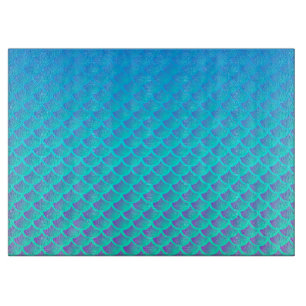 Mermaid Pattern In Aqua Blue and Purple Cutting Board
