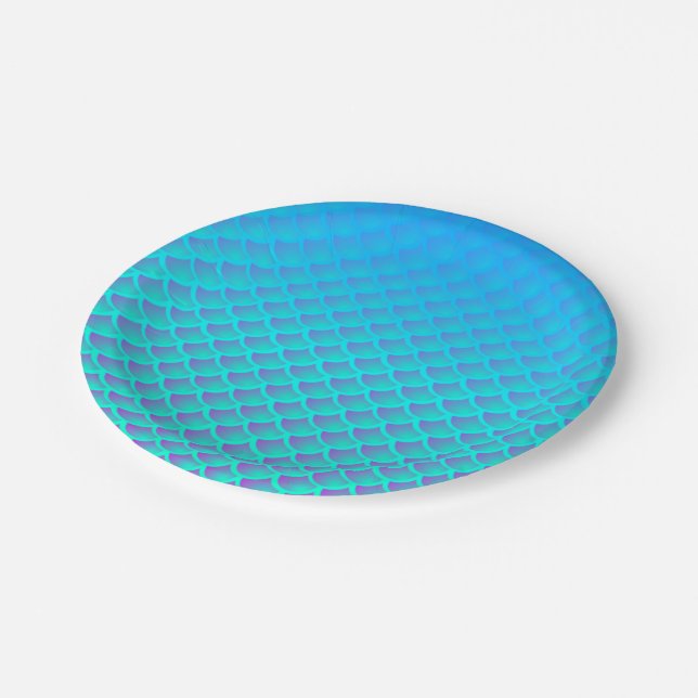 Mermaid Pattern In Aqua Blue and Purple Paper Plate (Angled)