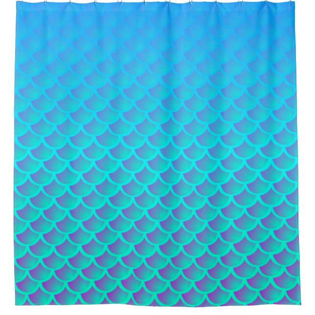 Mermaid Pattern In Aqua Blue and Purple Shower Curtain (Front)