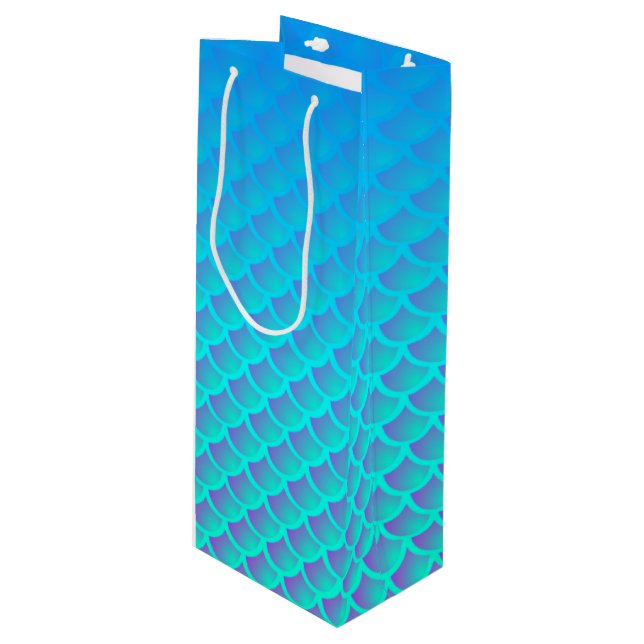 Mermaid Pattern In Aqua Blue and Purple Wine Gift Bag (Front Angled)