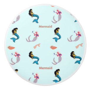 Mermaid pattern on blue ceramic knob