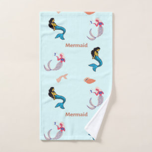 Mermaid pattern on blue hand towel