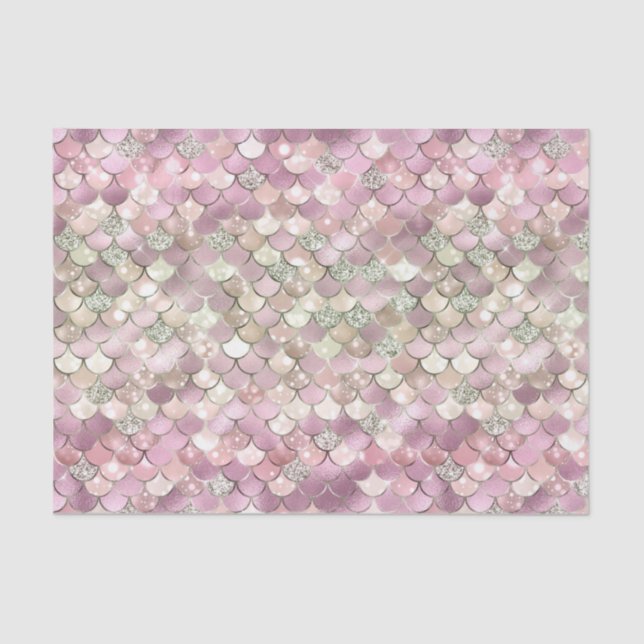 Mermaid Pattern Pink Silver Scales Elegant Art Tissue Paper (Front)
