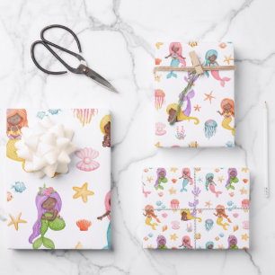 Mermaid Pattern Wrapping Paper Sheet