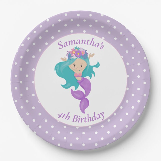 Mermaid Pearl – Ocean Jewel Birthday Paper Plate (Front)