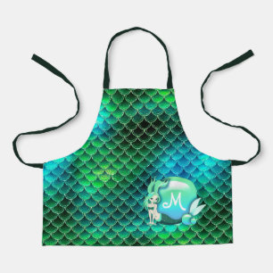 Mermaid Pearls and Scales Green ID600 Apron