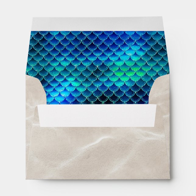 Mermaid Pearls and Scales Pattern Blue ID600 Envelope (Back (Bottom))