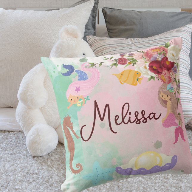 Mermaid Personalise Name Throw Pillow (Creator Uploaded)