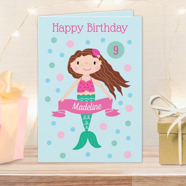 Mermaid Personalised Age & Name Birthday Card (Creator Uploaded)