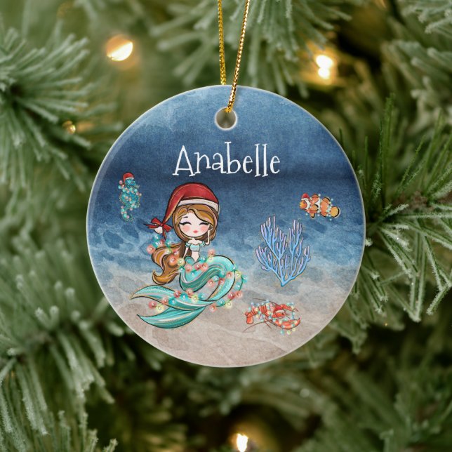 Mermaid Personalised  Christmas Holiday Ceramic Ornament (Tree)
